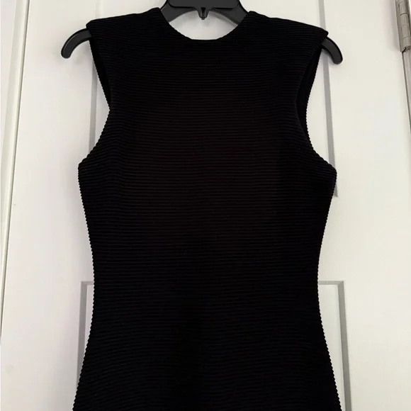 Aje Rushes Raffia Trimmed Ribbed Stretch Knit Dress Black - Picture 5 of 11